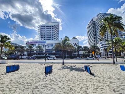 Beachfront property offers beach access to beach chairs