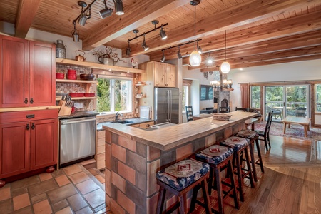 Counter, 4 stools, hallway