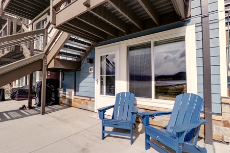 Front door to the unit offers seating and great views of Lake Dillon