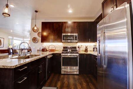 Nicely updated kitchen with stainless steel appliances.