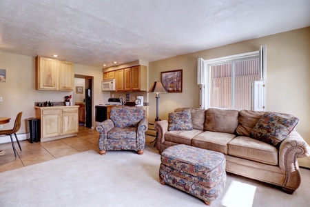 Open concept living and kitchen area.