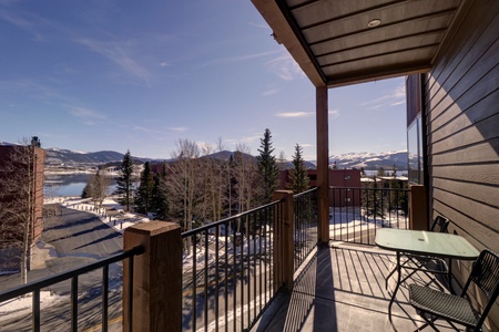 Private balcony boasts great views of Lake Dillon and mountains.