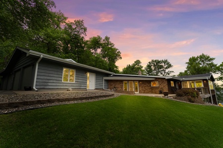 Front view at twilight