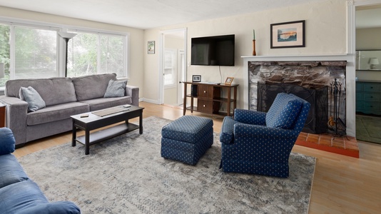 Living Room with Roku TV and views of the lake