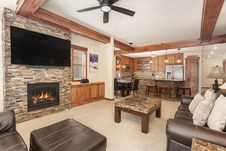 Relax in the Living Room by the gas fireplace after a long day.