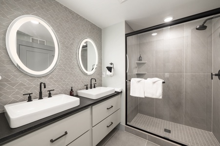 Bedroom #1 Ensuite with dual sinks and a gorgeous glass enclosed shower