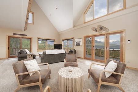 Living Area with Mountain Views, high ceilings and plenty of seating