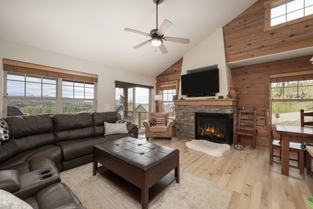 Spacious living room with a fireplace