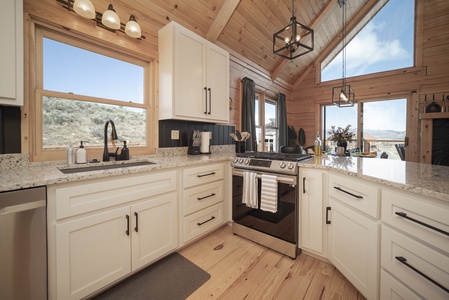 Fully Stocked luxury kitchen with mountainous views