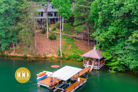 Gleesome Inn- Aerial lake view with gazebo on the lake and full dock access