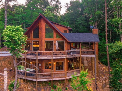 Whisky Creek Retreat- Rear view of the cabin with wrap around decks