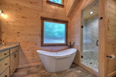 A Perfect Day-  Upper Level attached master bathroom with soaker tub & walk in shower