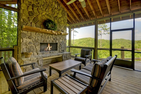 Altitude Adjustment-  Screened In Porch w/ Log Fireplace
