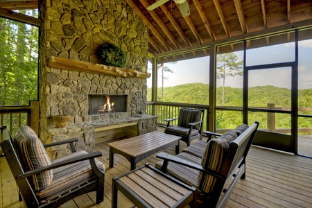 Altitude Adjustment-  Screened In Porch w/ Log Fireplace