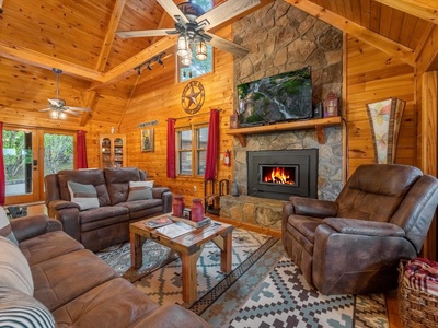 Sunrise on the Ridge - Living Room with Wood Burning Fireplace