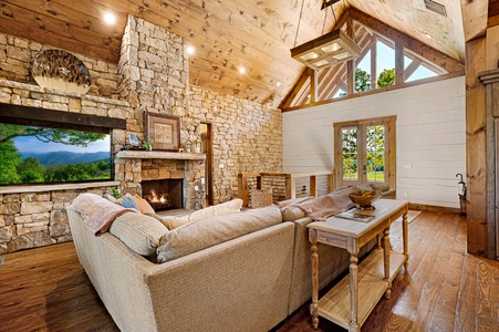 Copperline Lodge - Living Room with Gas Fireplace