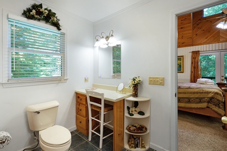 Awesome Retreat- Entry level master bathroom with make up station