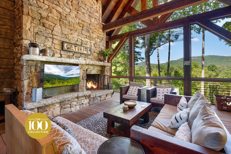 Copperline Lodge - Deck Lounge with TV and Wood Burning Fireplace