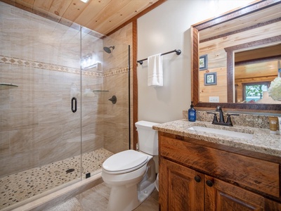 Aska Favor- Entry level guest bathroom with walk in shower