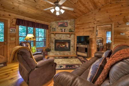 Bear Watch - Living Room with Wood-Burning Fireplace