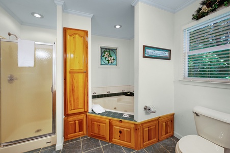 Awesome Retreat- Entry level master bathroom with a soaker tub