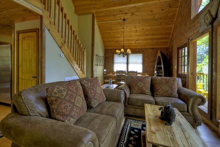 Toccoa Mist- Plush living room seating with view of the dining room area