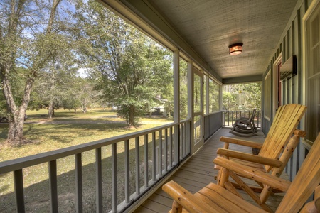Sipping Rise- Front screened in porch area with outdoor seating