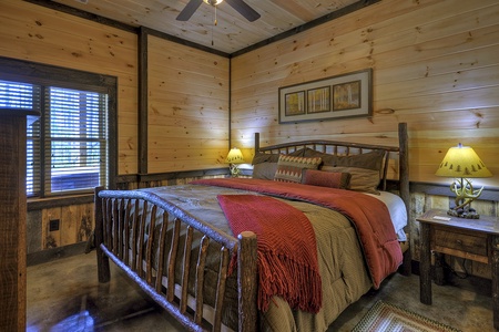Vista Rustica- Lower level king bedroom with rustic bedroom furniture