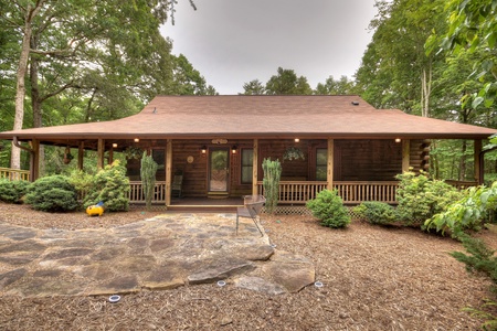 Falling Leaf- Front exterior view of the cabin leading to the entrance