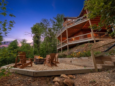 Whisky Creek Retreat- Firepit area looking at the cabin