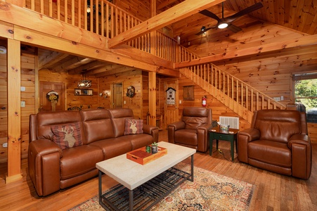 Rivers D Lite - Family Room Features Gas Fireplace, Reclining Seating, and Views of The Toccoa River