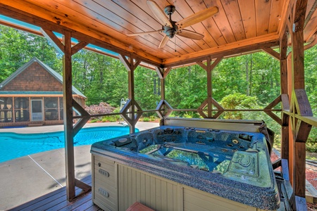 Deer Watch Lodge- Hot tub with pool view