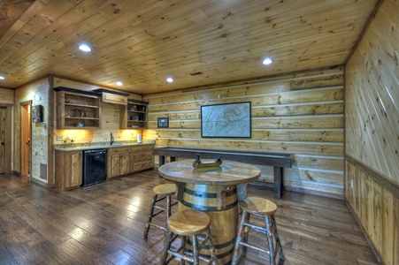 Deer Trails Cabin - Lower Level Custom Whiskey Barrel Table