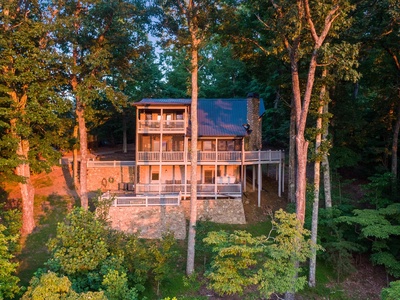 Aska Bliss- Aerial view of the cabin at sunset