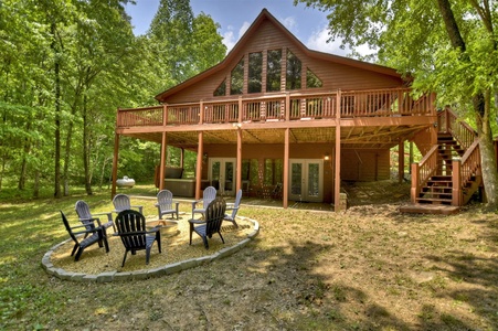 Anchors Away - Fire pit and rear of cabin