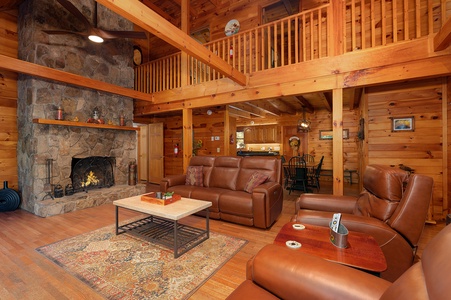 Rivers D Lite - Family Room Features Gas Fireplace, Reclining Seating, and Views of The Toccoa River