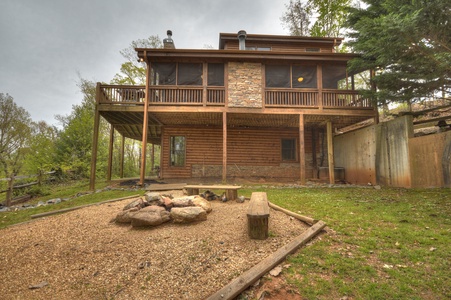 View From The Top- Backside of the cabin with view of the firepit