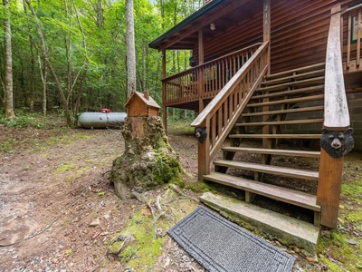 Lazy Bear Cove- Front porch stairs leading to the cabin