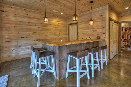 Whisky Creek Retreat- Lower level bar area with stool seating