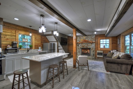 Happy Trout Hideaway- Kitchen area looking into the living area