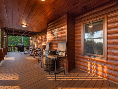 Soaring Hawk Lodge - Entry Level Deck Outdoor Fireplace Area