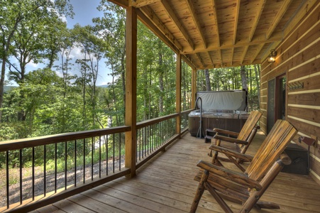 Deer Trails Cabin - Lower Level Deck Seating and Hot Tub
