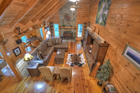 Falling Leaf- Loft view looking down on the living room area