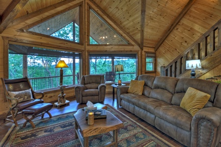 Deer Trails Cabin - Living Room with Forest and Mountain Views