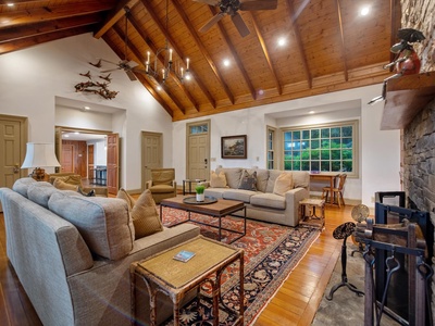 Gleesome Inn- Main living area with a perspective from the fireplace