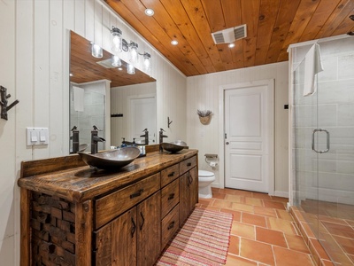 Moonlight Retreat- Upper level guest bathroom with double vanity sink