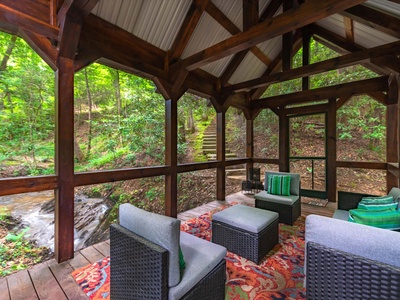 Babbling Brook- Gazebo steps to the cabin