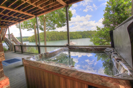 Blue Ridge Lakeside Chateau - Lower Level Deck with Hot Tub