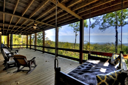 The Vue Over Blue Ridge- Outdoor seating area with hanging lounge bed