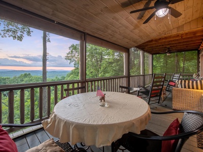 Aska Bliss- Outdoor seating on the deck with a mountain view